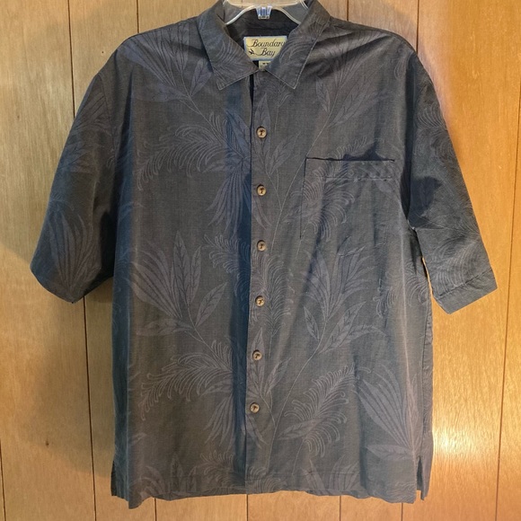 Boundary Bay Wood Button Down Silk Blue Texture Top SZ Medium - Picture 3 of 6